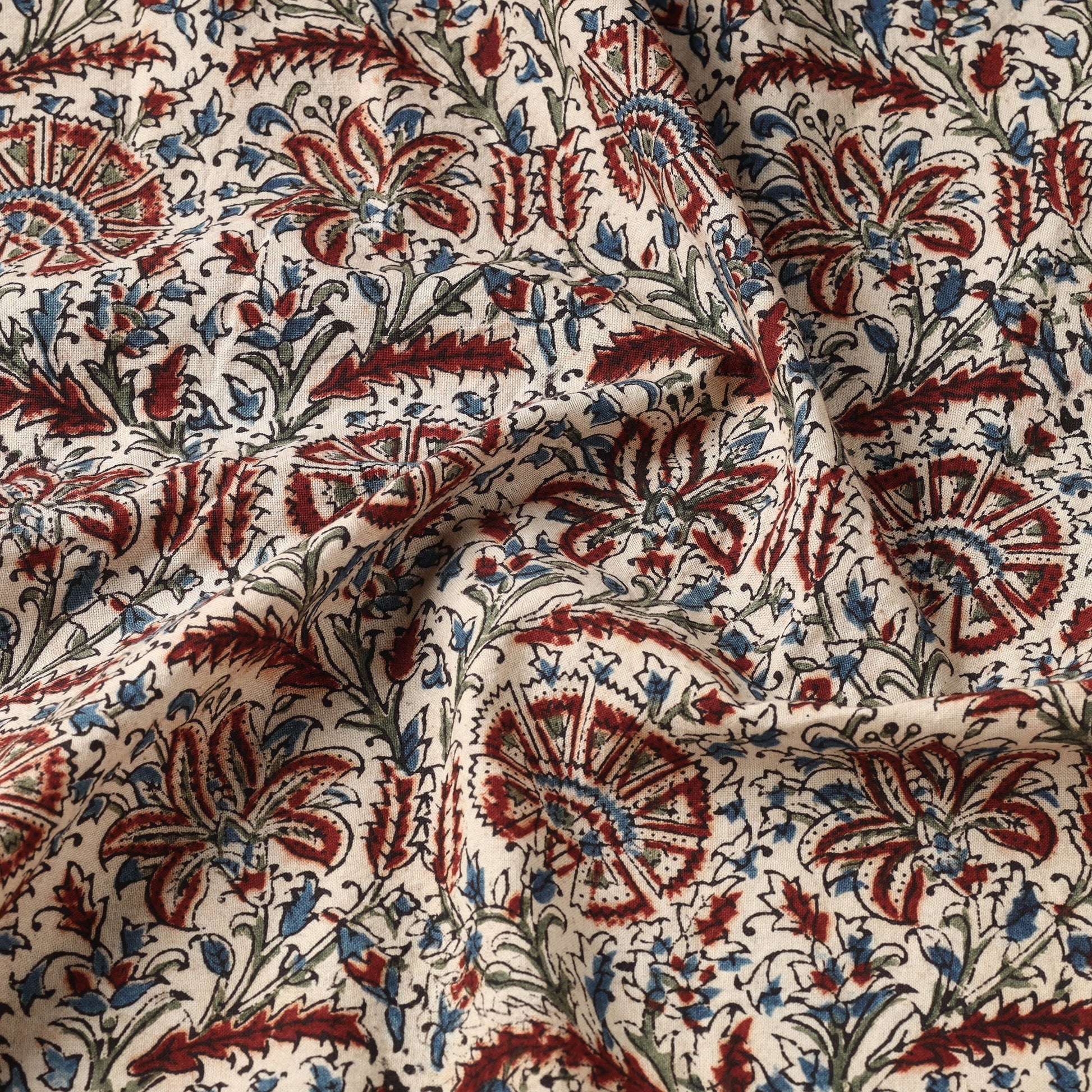 Brown - Pedana Kalamkari Hand Block Printed Cotton Fabric