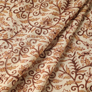 Beige - Pedana Kalamkari Hand Block Printed Cotton Fabric