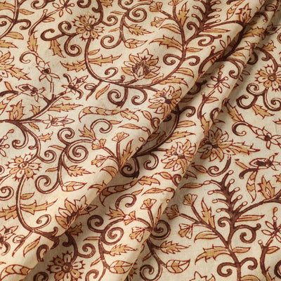 Beige - Pedana Kalamkari Hand Block Printed Cotton Fabric