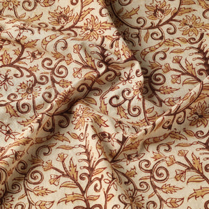 Beige - Pedana Kalamkari Hand Block Printed Cotton Fabric