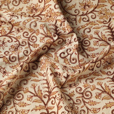 Beige - Pedana Kalamkari Hand Block Printed Cotton Fabric