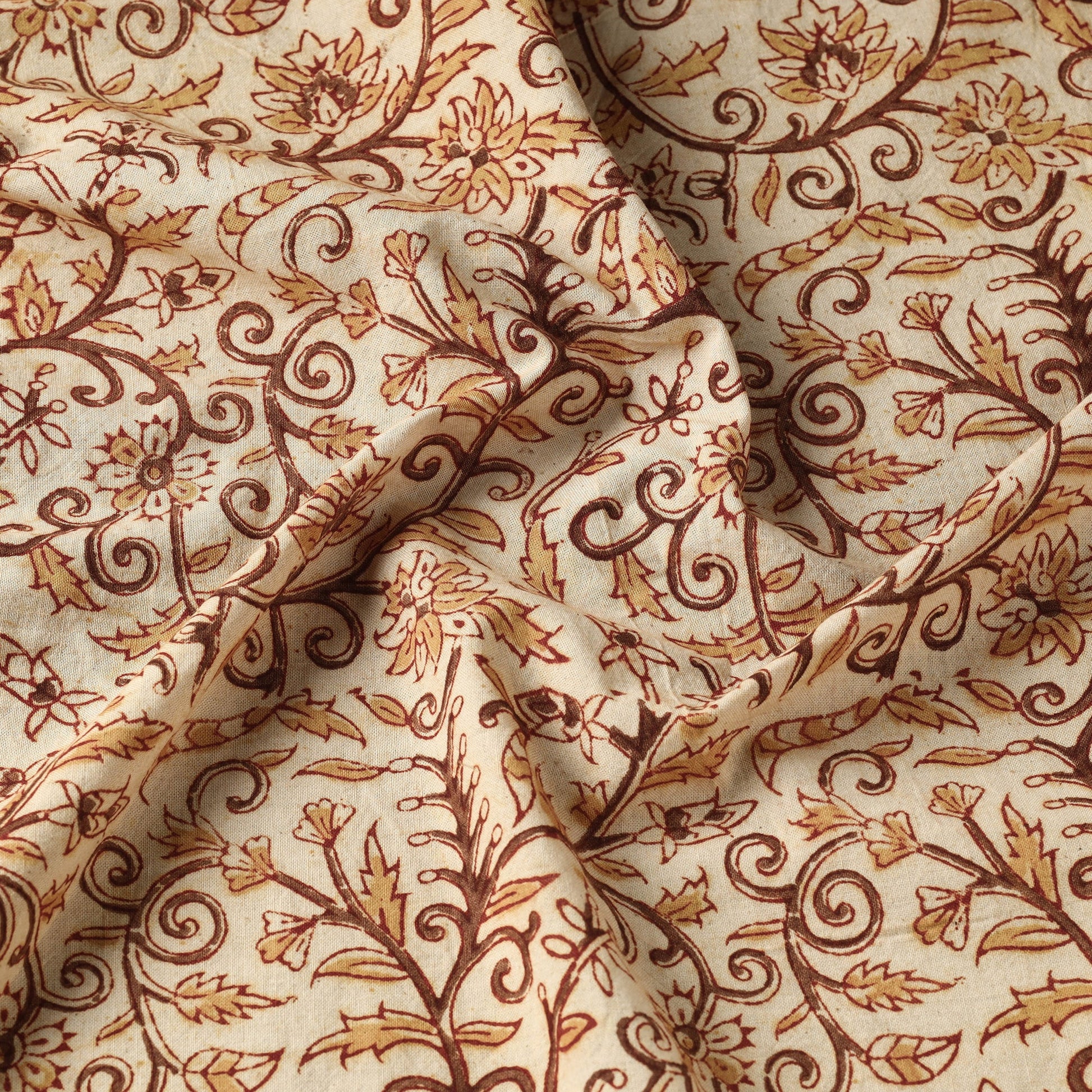 Beige - Pedana Kalamkari Hand Block Printed Cotton Fabric