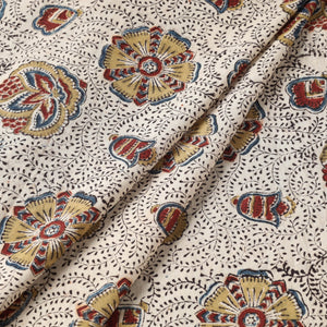 Beige - Pedana Kalamkari Hand Block Printed Cotton Fabric