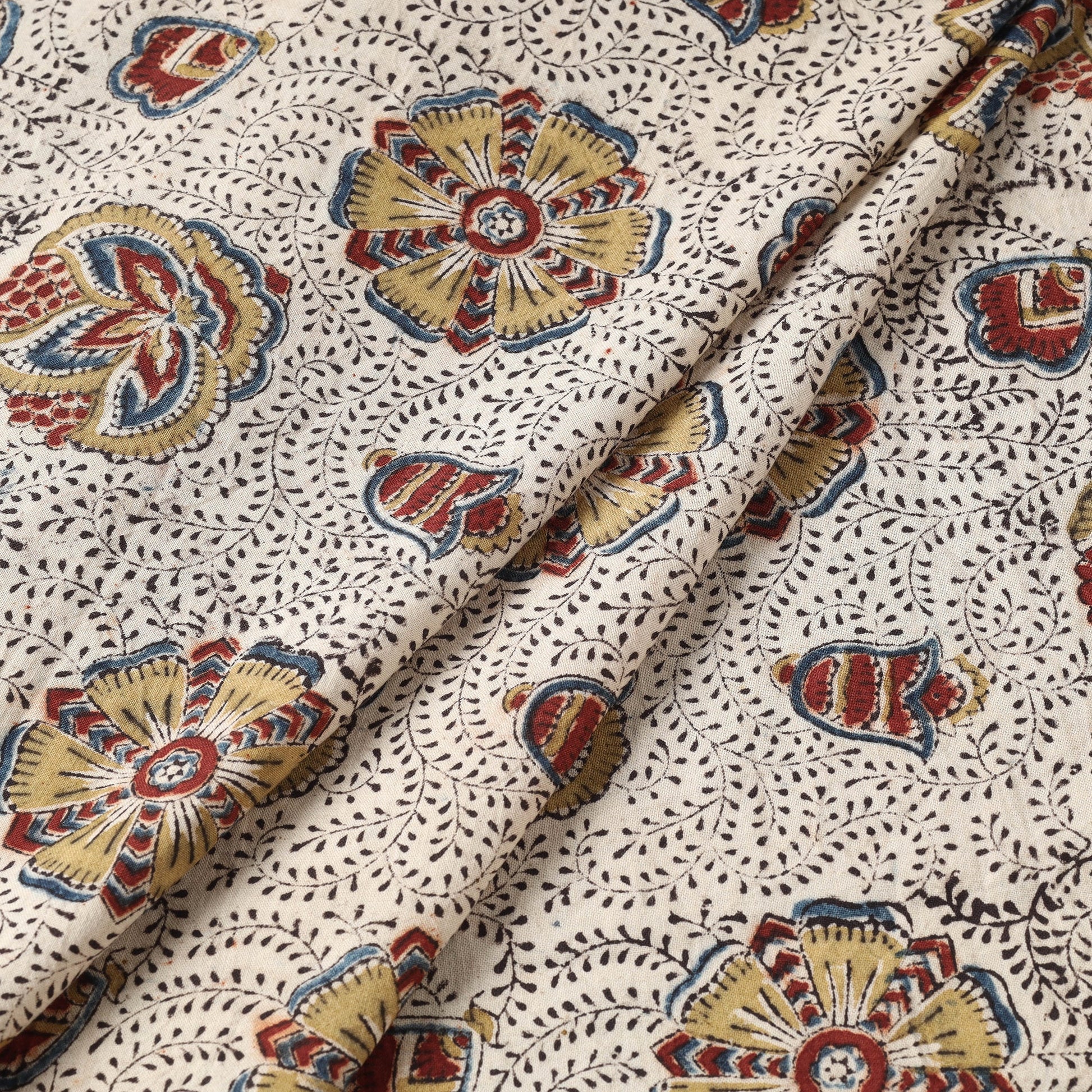Beige - Pedana Kalamkari Hand Block Printed Cotton Fabric
