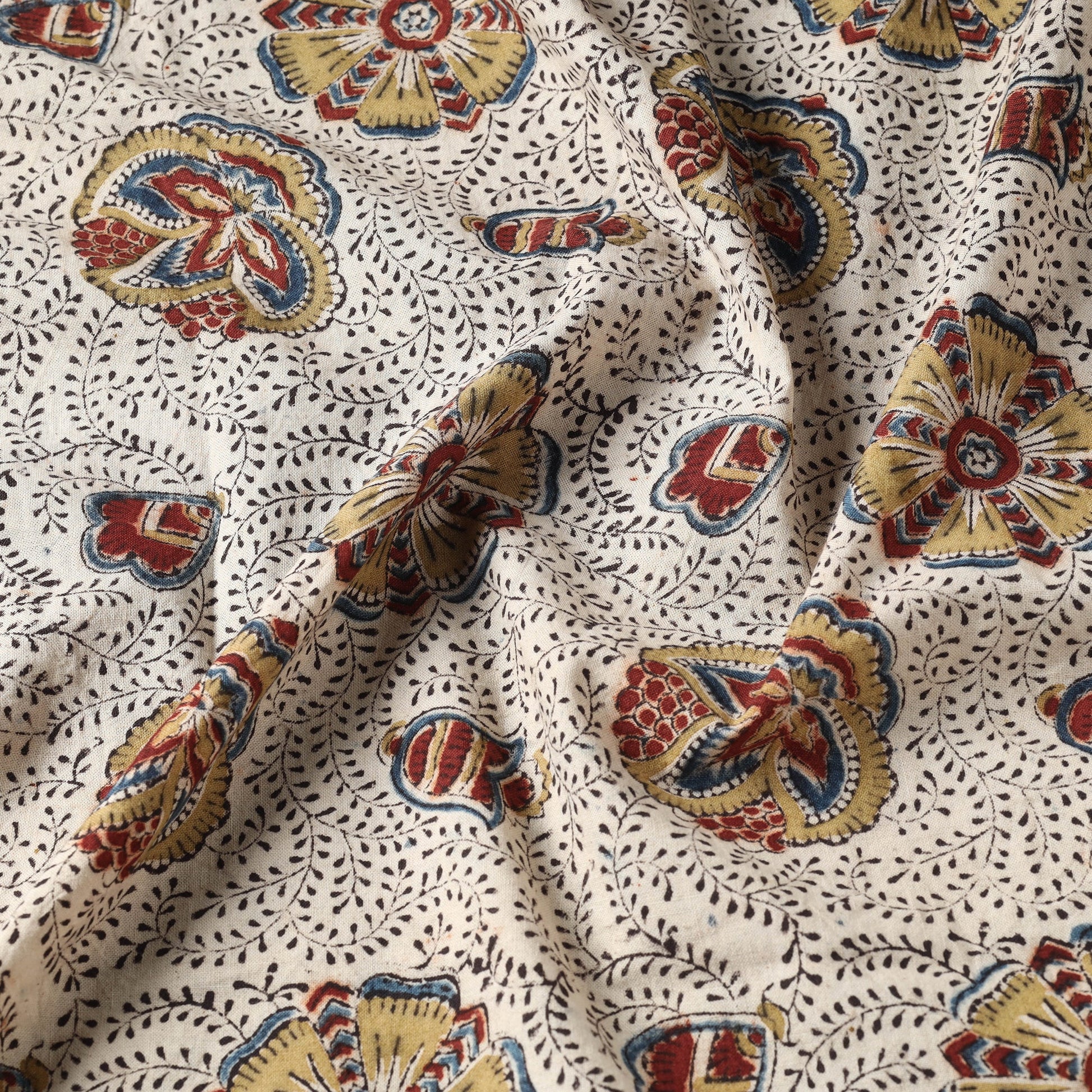 Beige - Pedana Kalamkari Hand Block Printed Cotton Fabric