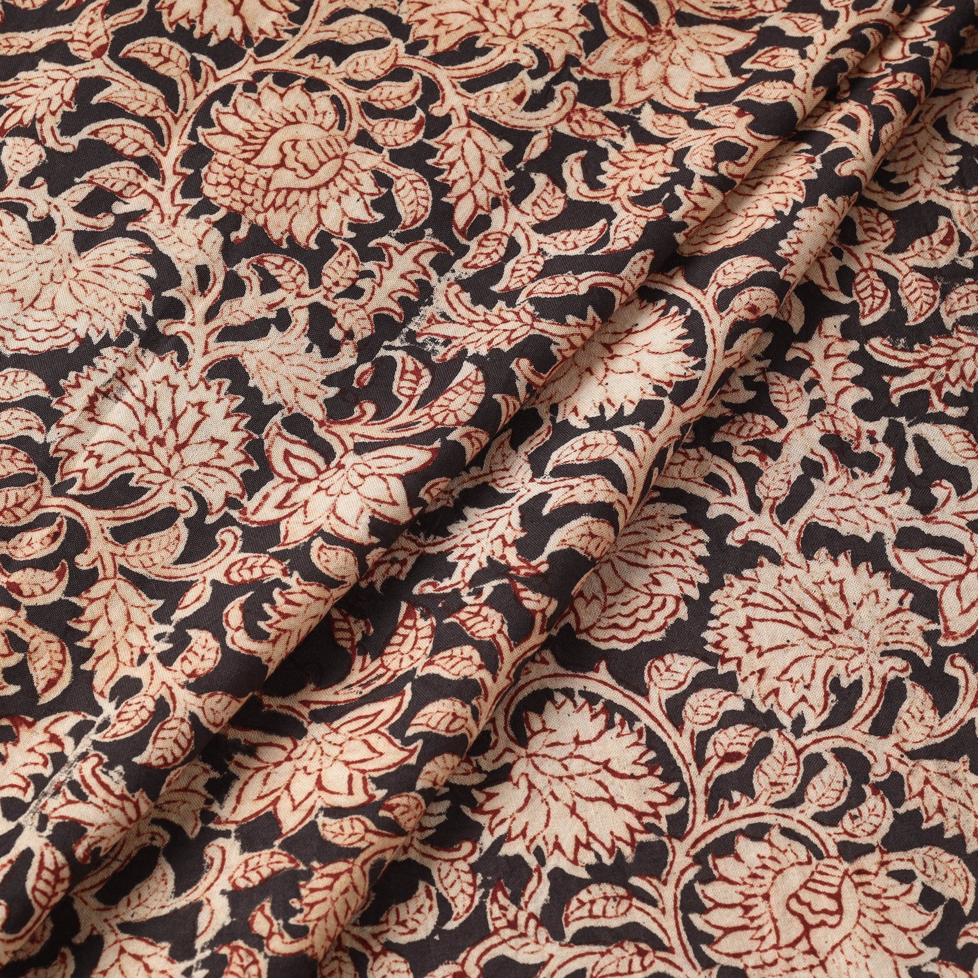Black - Pedana Kalamkari Hand Block Printed Cotton Fabric