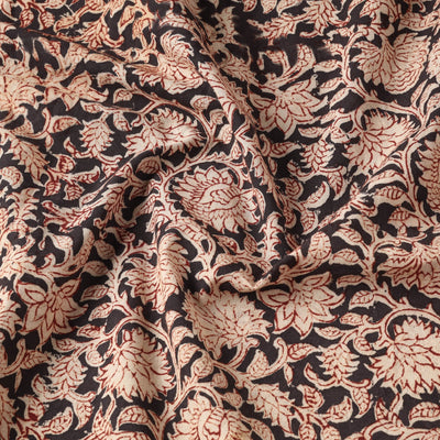 Black - Pedana Kalamkari Hand Block Printed Cotton Fabric