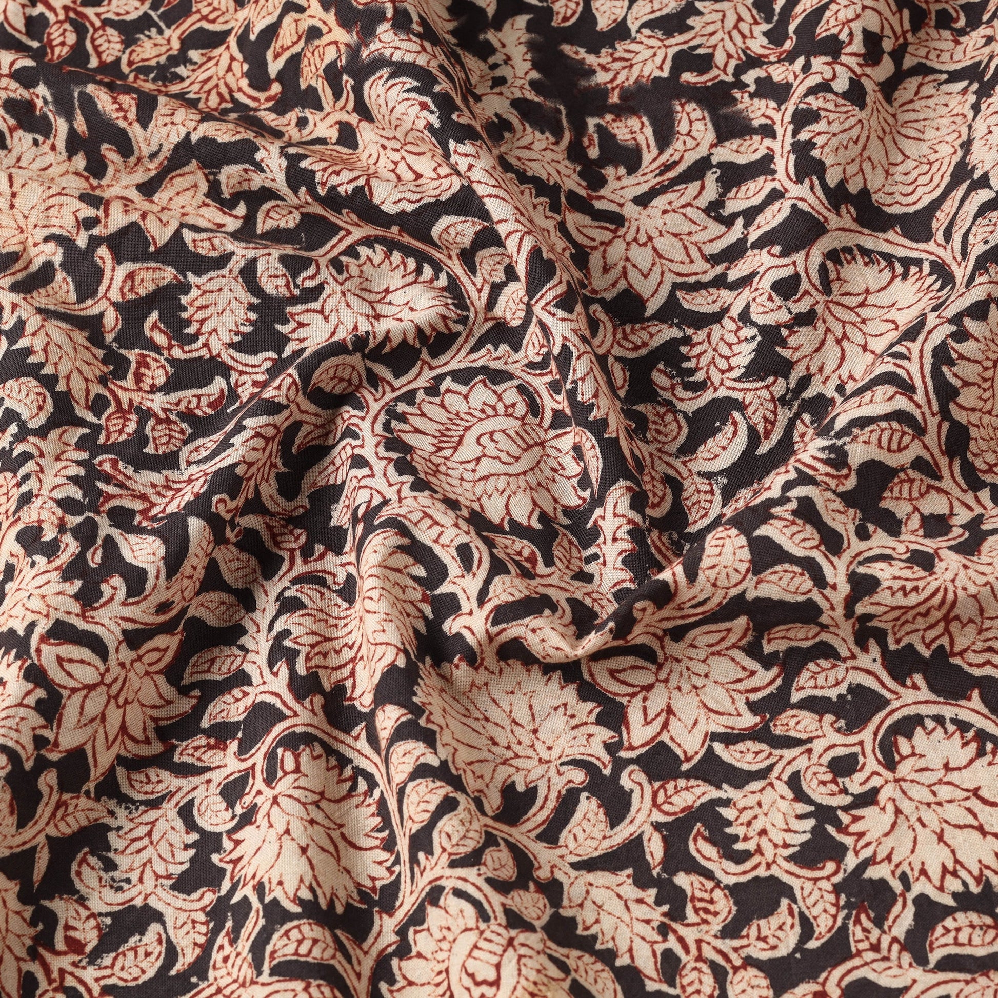 Black - Pedana Kalamkari Hand Block Printed Cotton Fabric