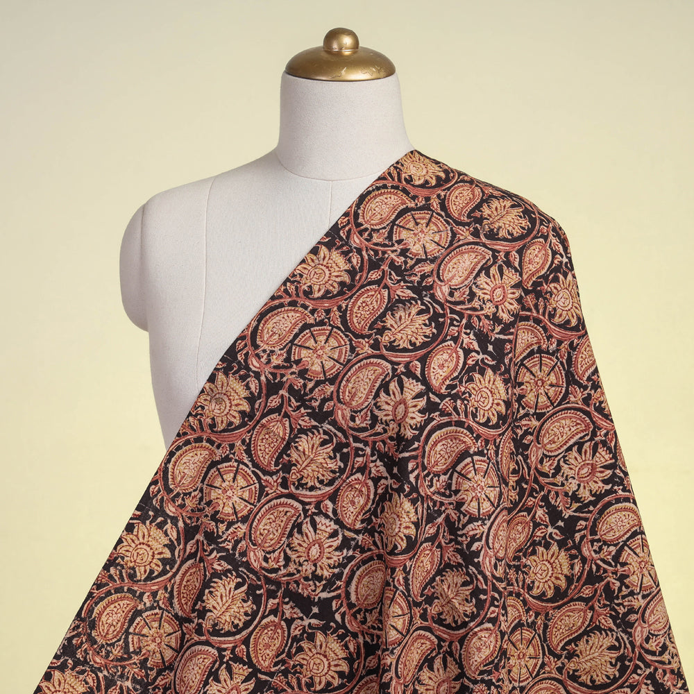 Black - Original Hand Block Printed Cotton Pedana Kalamkari Fabric
