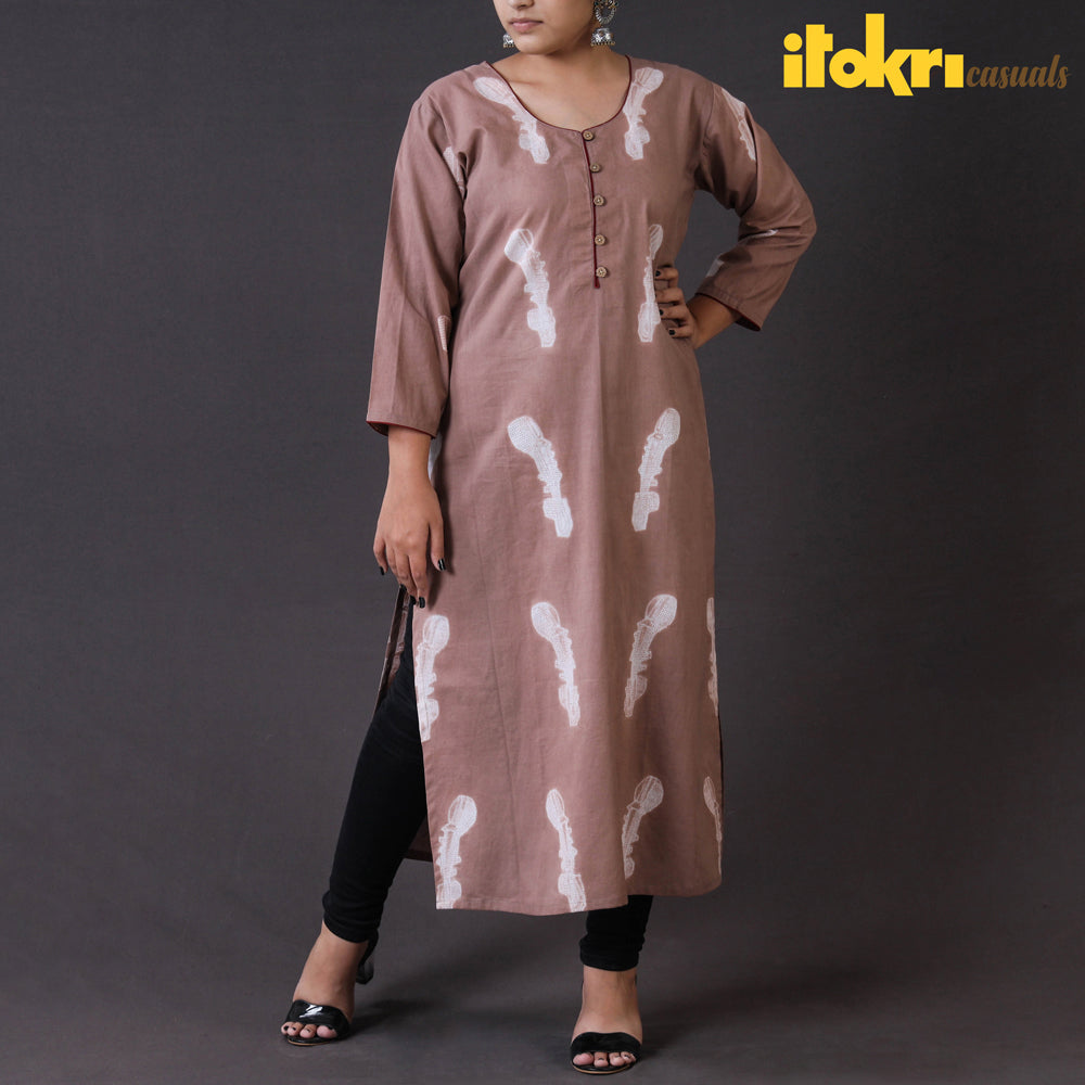 Brown - Authentic Shibori Tie-Dye Copper Rose Long Kurta