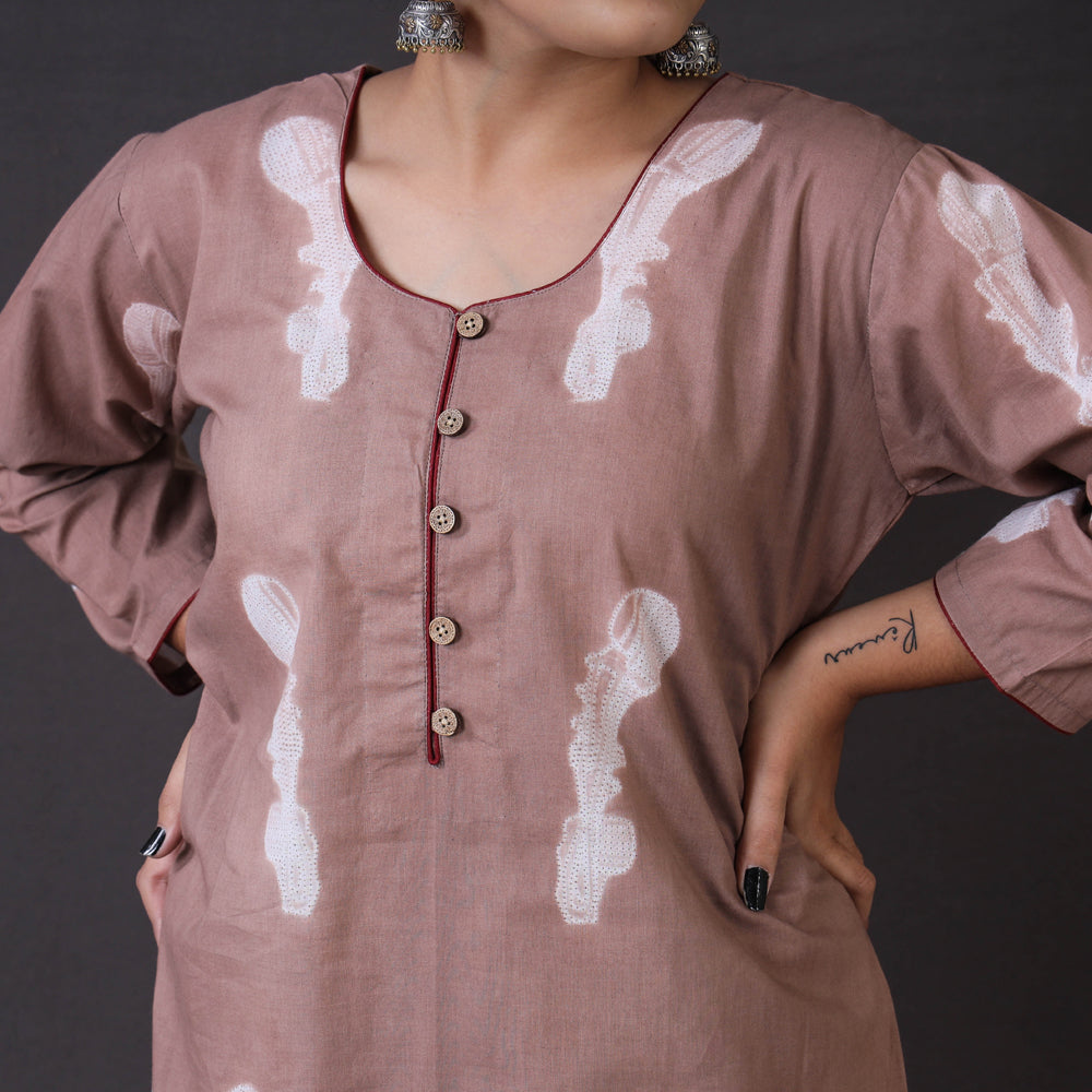 Brown - Authentic Shibori Tie-Dye Copper Rose Long Kurta