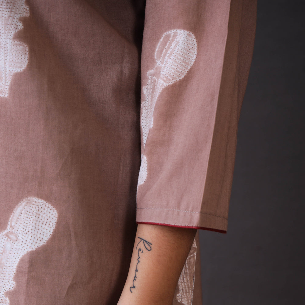 Brown - Authentic Shibori Tie-Dye Copper Rose Long Kurta