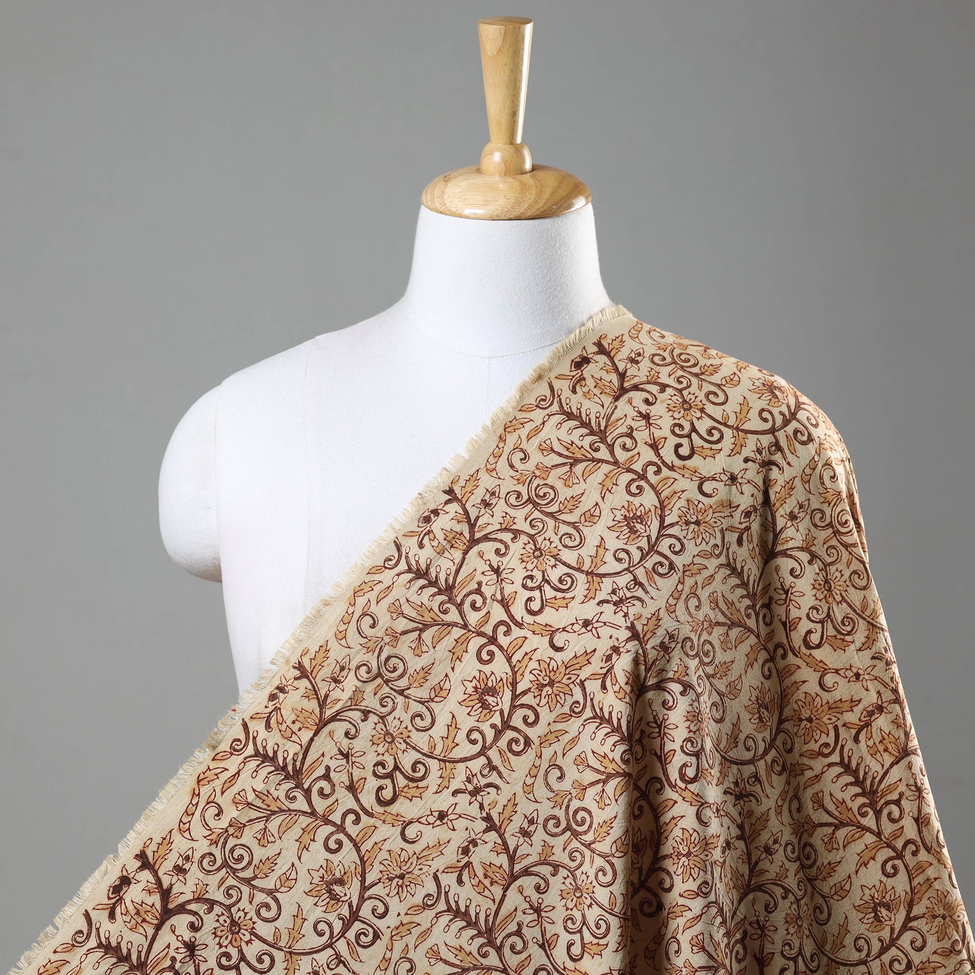 Beige - Pedana Kalamkari Hand Block Printed Cotton Fabric