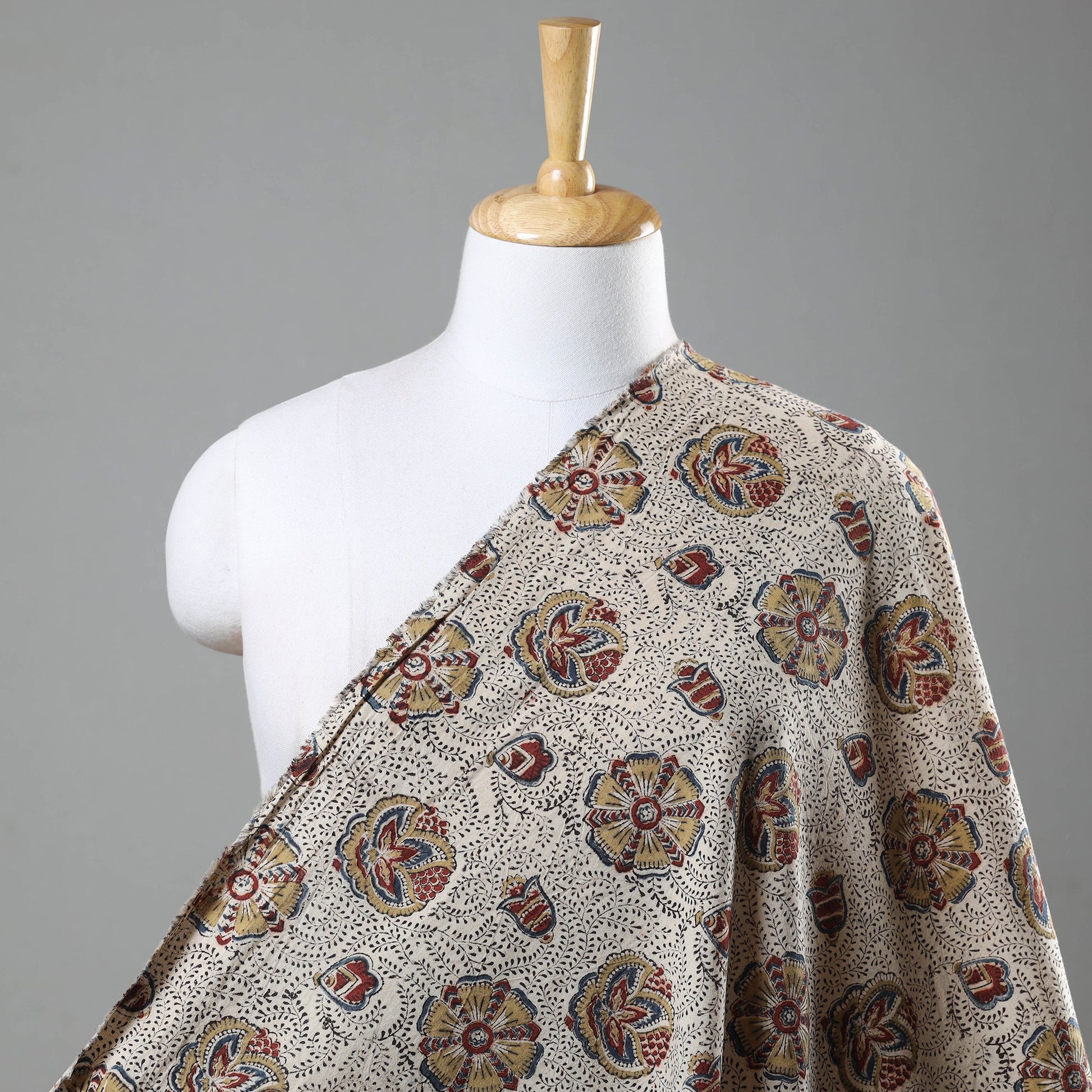 Beige - Pedana Kalamkari Hand Block Printed Cotton Fabric