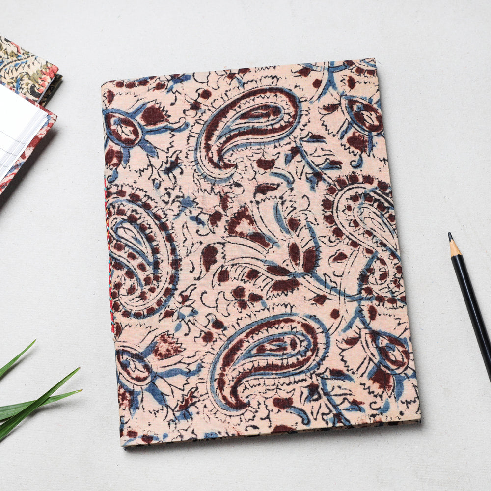 Beige - Kalamkari Fabric Cover Handmade Paper Notebook (23 x 18 cm)