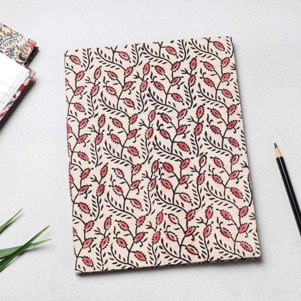 Beige - Kalamkari Fabric Cover Handmade Paper Notebook (23 x 18 cm)