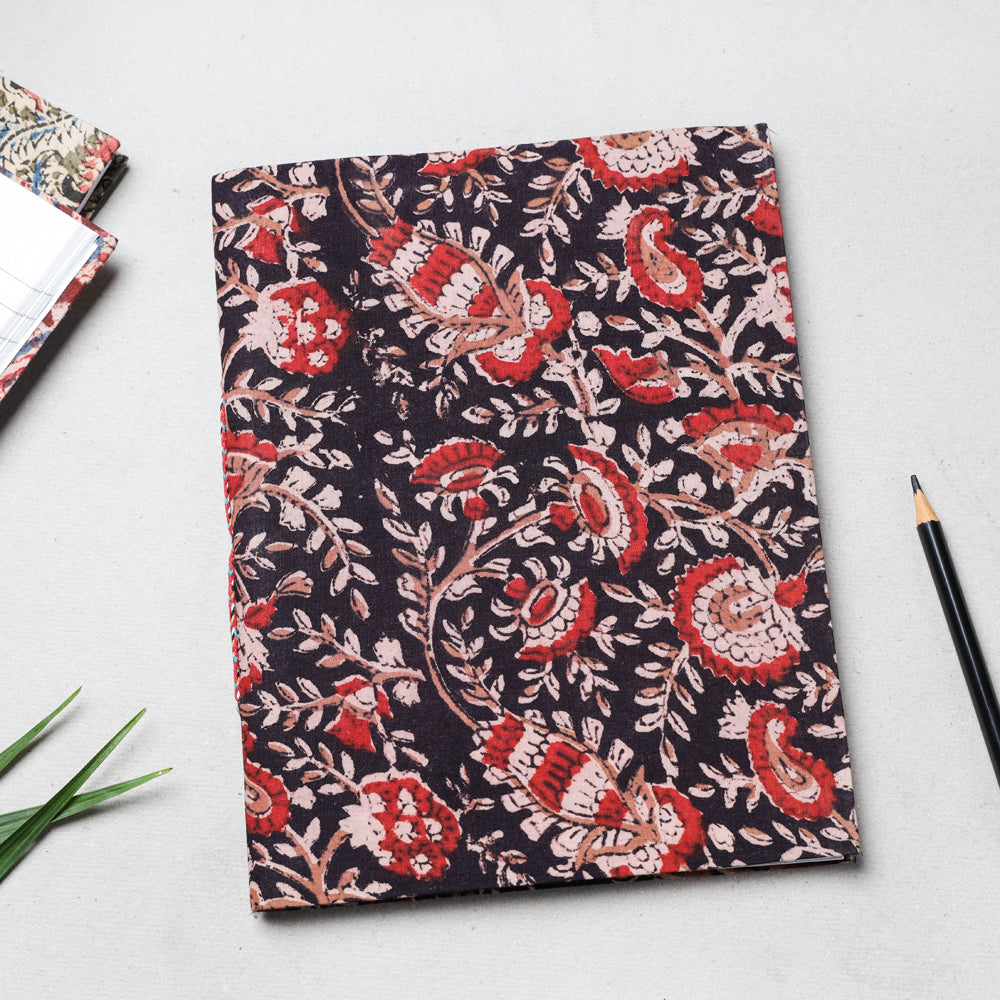 Black - Kalamkari Fabric Cover Handmade Paper Notebook (23 x 18 cm)