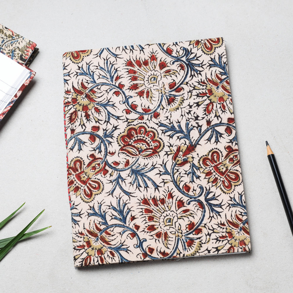 Beige - Kalamkari Fabric Cover Handmade Paper Notebook (23 x 18 cm)