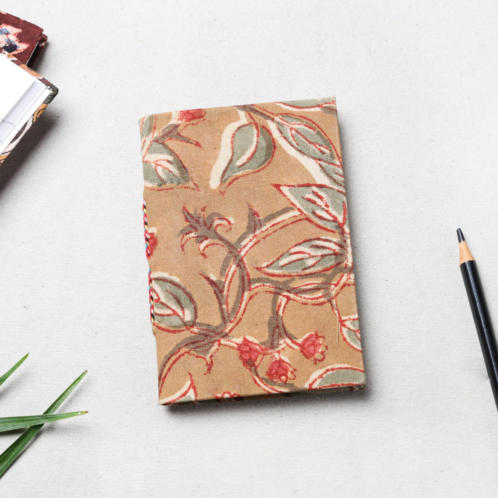Brown - Kalamkari Fabric Cover Handmade Paper Notebook (13 x 9 cm)