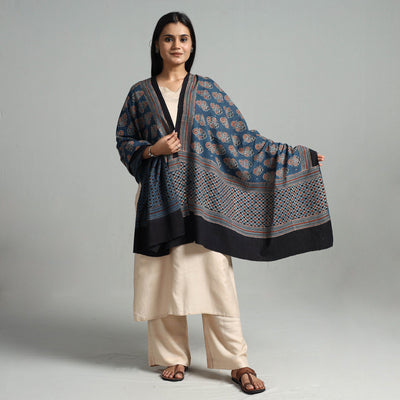 Blue - Hand Block Printed Cotton Ajrakh Dupatta 05