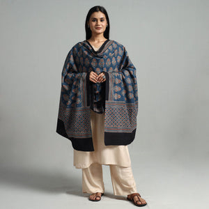 Blue - Hand Block Printed Cotton Ajrakh Dupatta 05