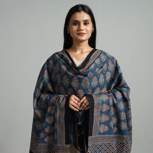 Blue - Hand Block Printed Cotton Ajrakh Dupatta 05