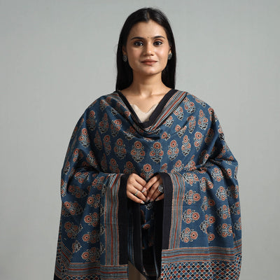 Blue - Hand Block Printed Cotton Ajrakh Dupatta 05