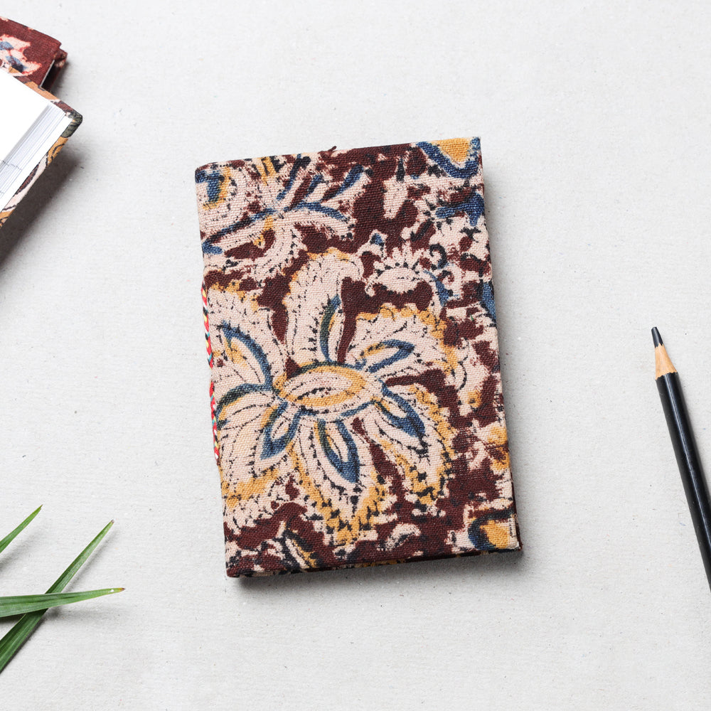 Brown - Kalamkari Fabric Cover Handmade Paper Notebook (13 x 9 cm)