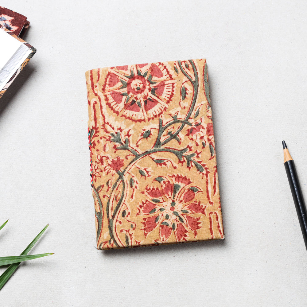 Brown - Kalamkari Fabric Cover Handmade Paper Notebook (13 x 9 cm)