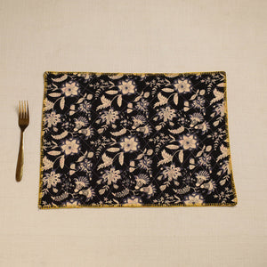 Black - Hand Embroidered Floral Cotton Reversible Table Mat 55