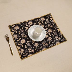 Black - Hand Embroidered Floral Cotton Reversible Table Mat 55