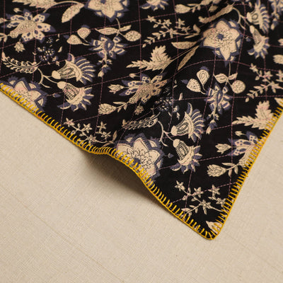 Black - Hand Embroidered Floral Cotton Reversible Table Mat 55