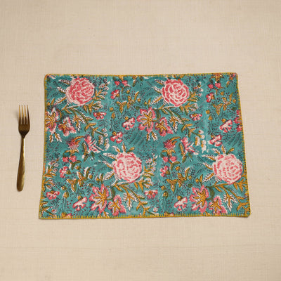 Black - Hand Embroidered Floral Cotton Reversible Table Mat 55