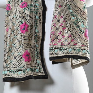 Black - Ranihati Chapa Work Phulkari Embroidery Chanderi Silk Stole