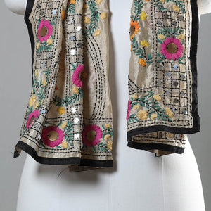 Black - Ranihati Chapa Work Phulkari Embroidery Chanderi Silk Stole