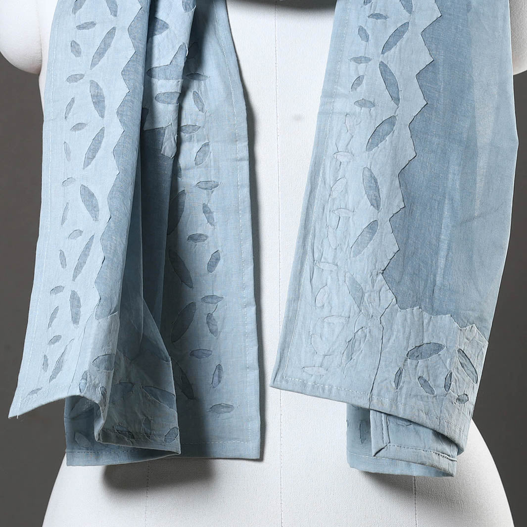 Blue - Barmer Applique Cut Work Cotton Stole