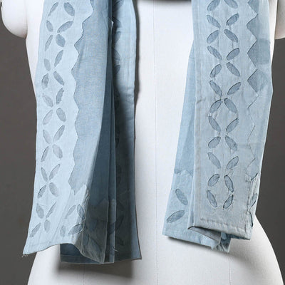 Blue - Barmer Applique Cut Work Cotton Stole 06