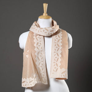 Brown - Barmer Applique Cut Work Cotton Stole 02