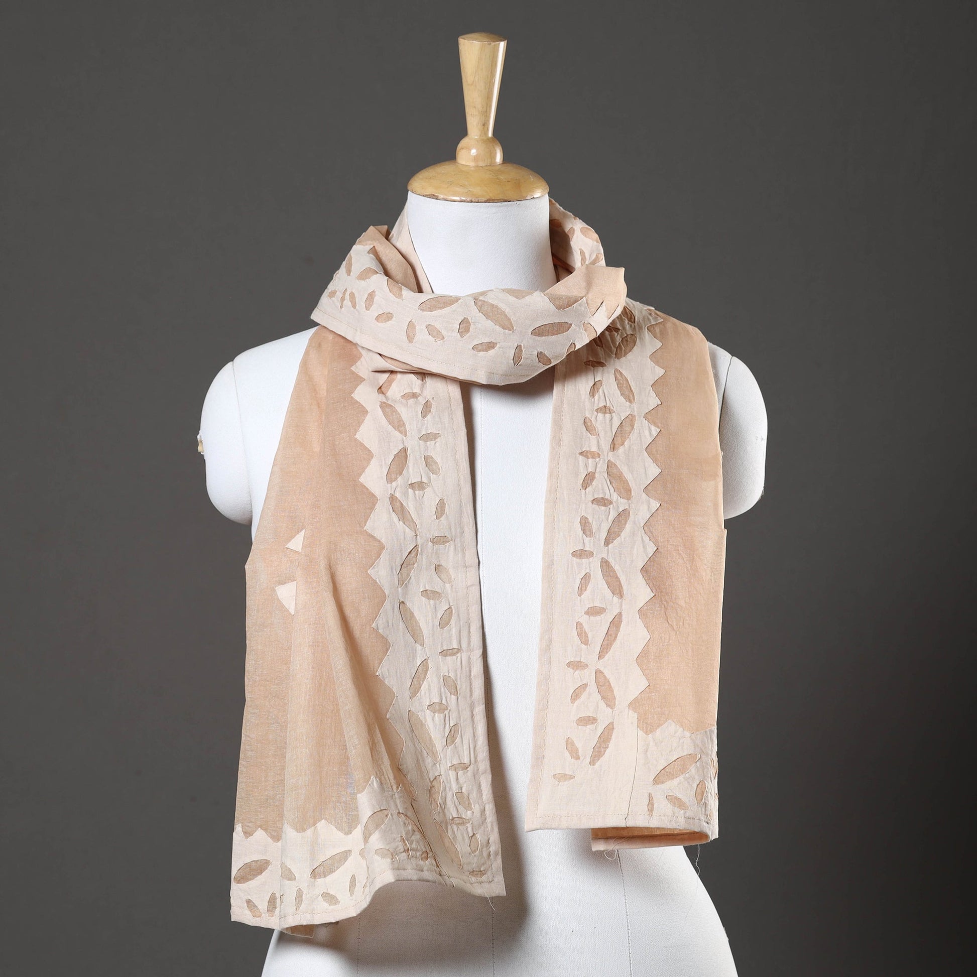 Brown - Barmer Applique Cut Work Cotton Stole 02