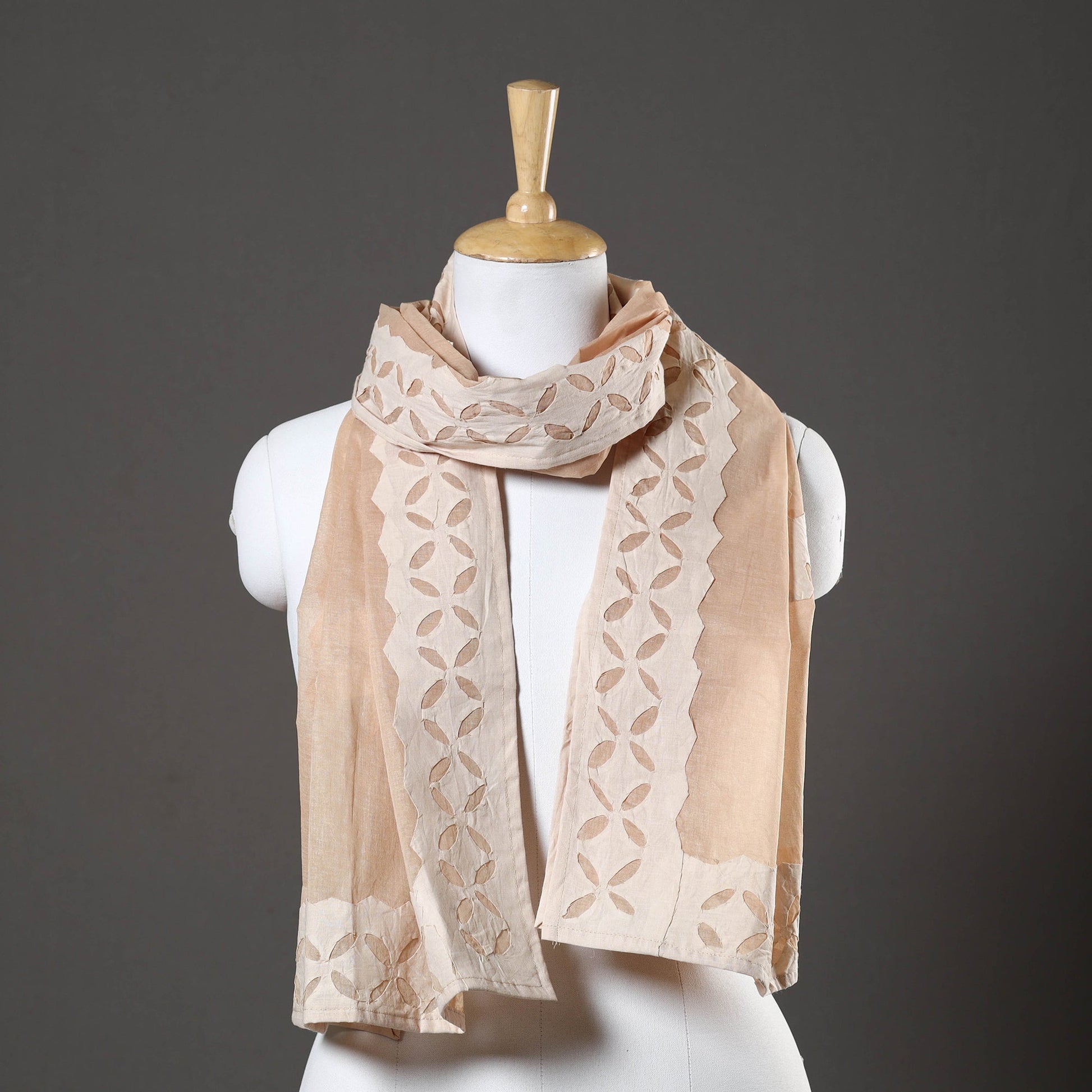 Brown - Barmer Applique Cut Work Cotton Stole 09