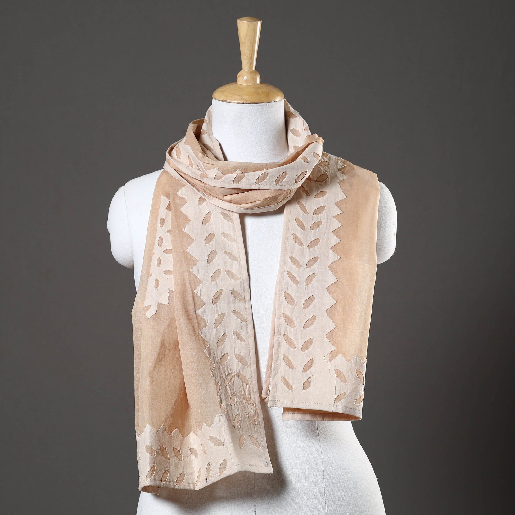 Brown - Barmer Applique Cut Work Cotton Stole 04