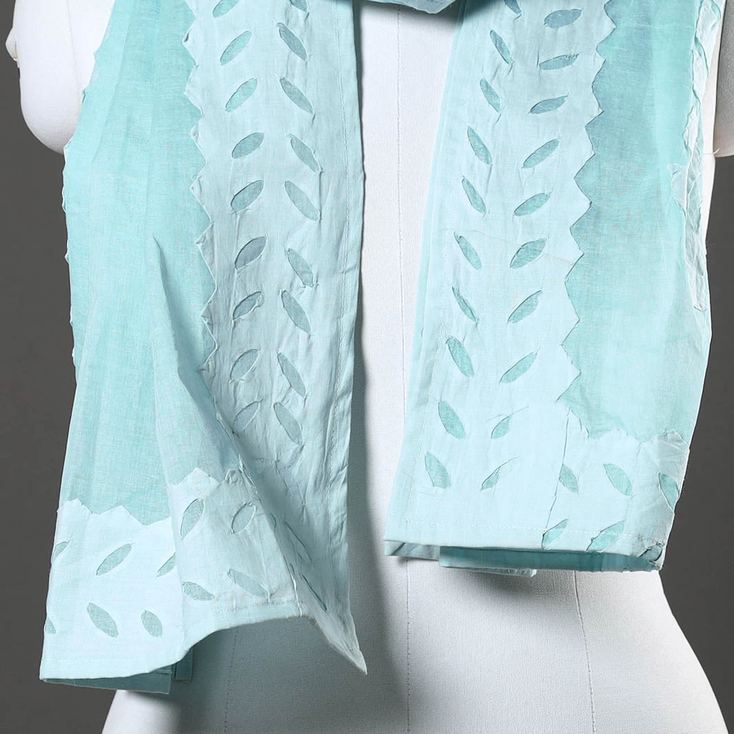 Blue - Barmer Applique Cut Work Cotton Stole 14