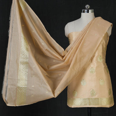 Beige - Handwoven Katan Silk 3pc Banarasi Dress Material