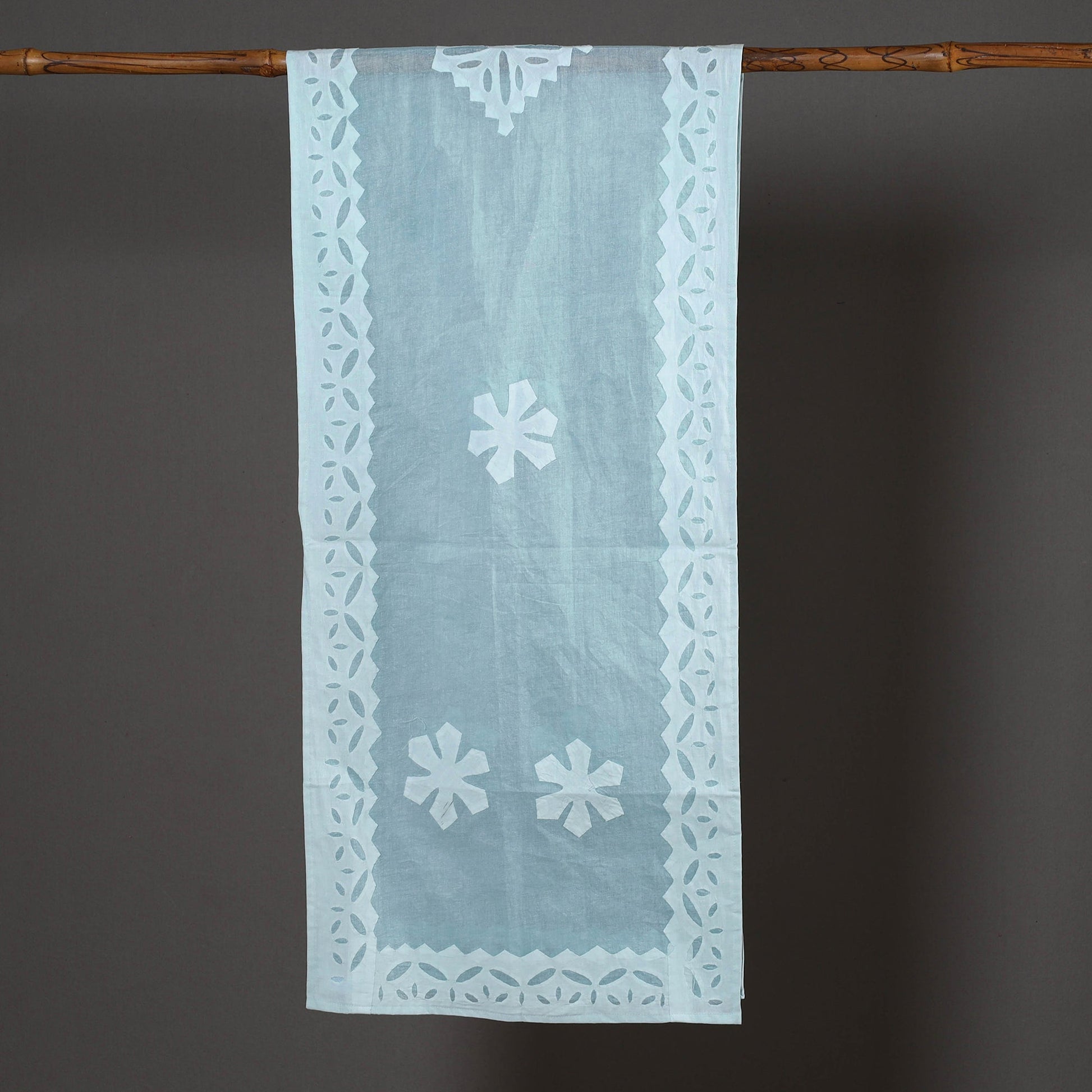 Blue - Barmer Applique Cut Work Cotton Stole 14