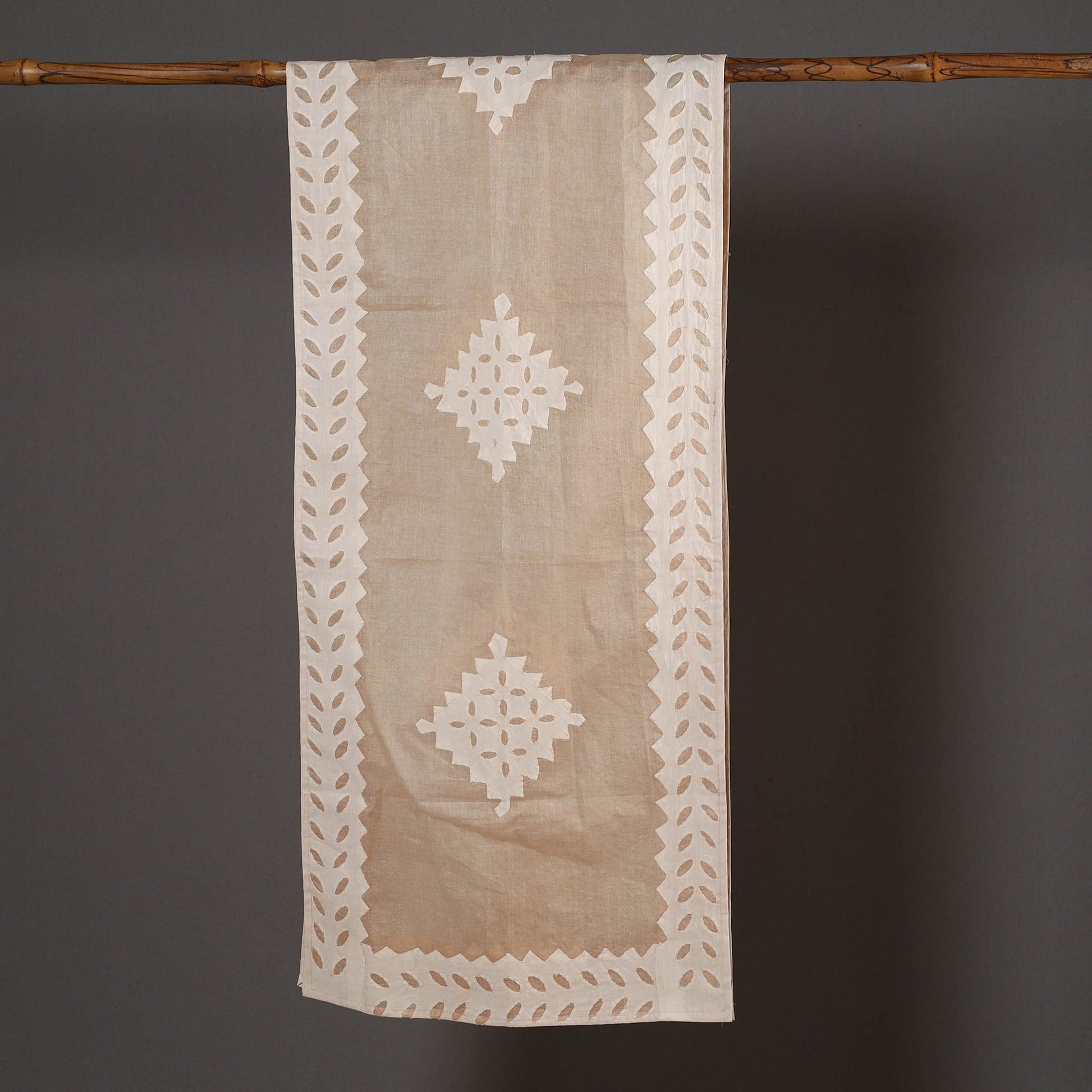 Brown - Barmer Applique Cut Work Cotton Stole 04