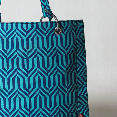 Blue - Bagru Block Printed Cotton Shoulder Bag