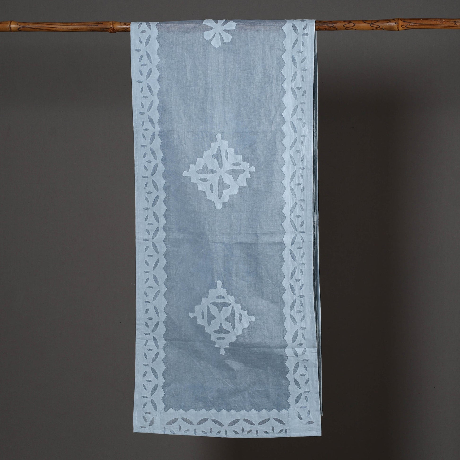 Blue - Barmer Applique Cut Work Cotton Stole 06