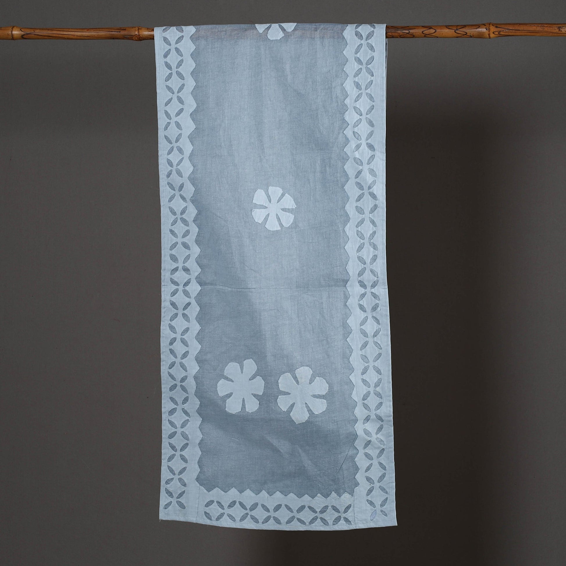 Blue - Barmer Applique Cut Work Cotton Stole