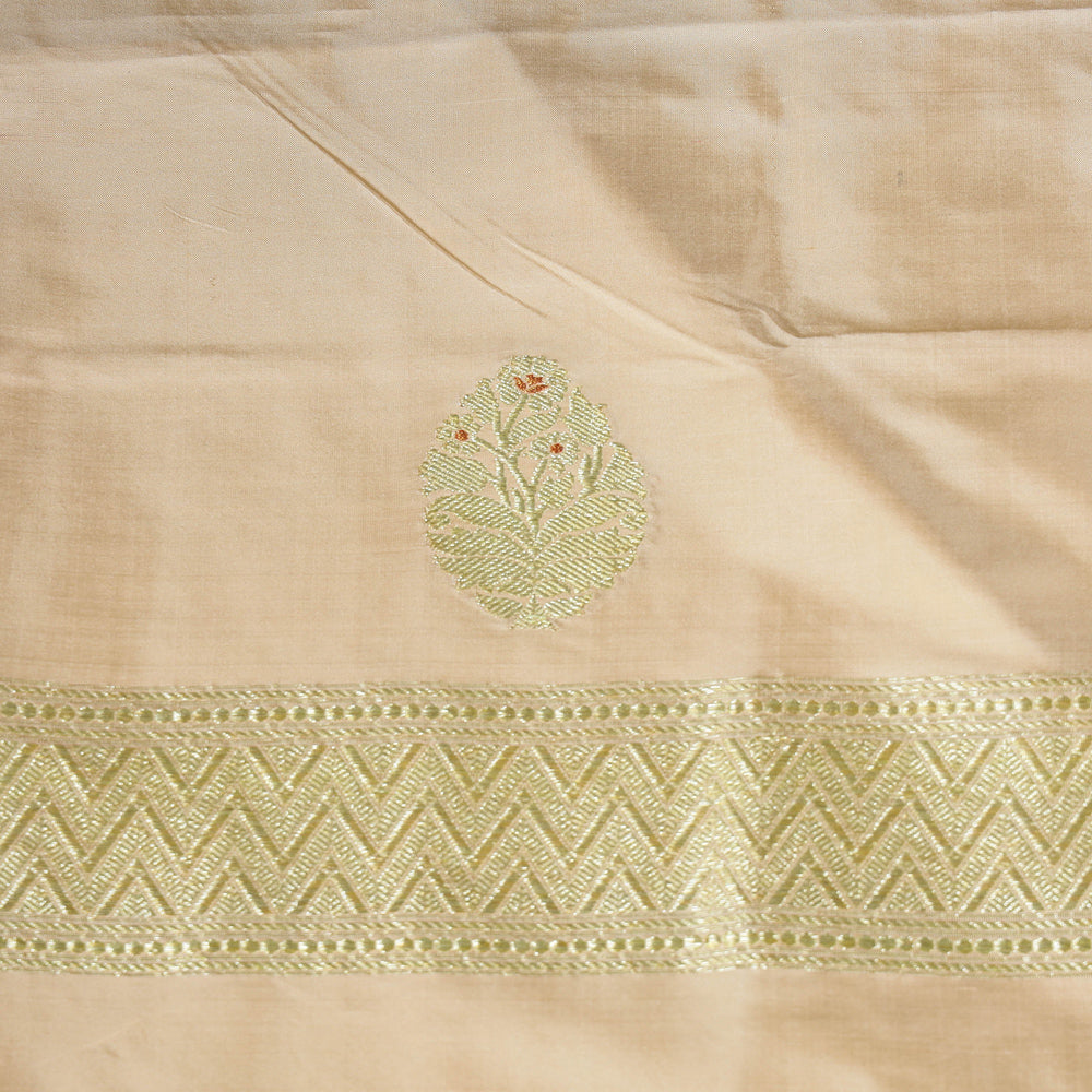 Beige - Handwoven Katan Silk 3pc Banarasi Dress Material
