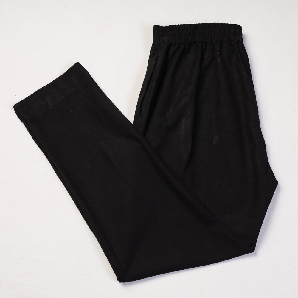 Black - Cotton Tapered Casual Pant for Women